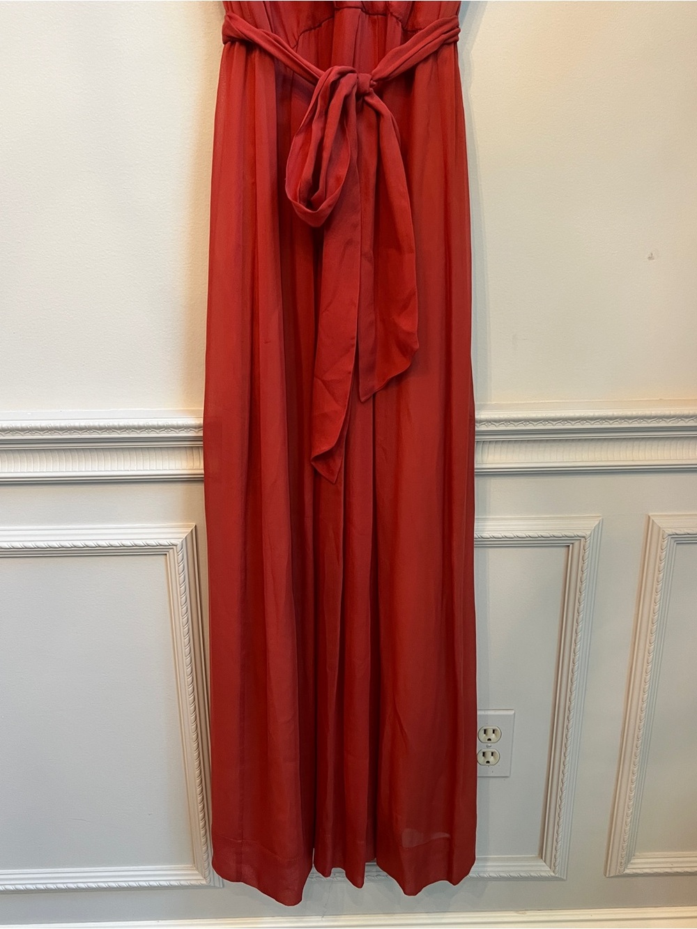 Sleeveless Rust Color Wrap Maxi Dress with Tie Waist. - Picture 6 of 10